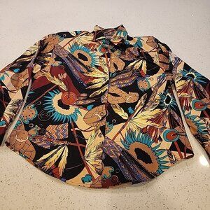 vintage rough rider shirt Women's M Western Button Front Long Sleeve Cotton USA
